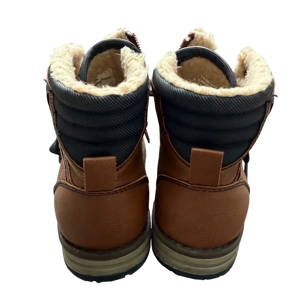 Sprox Kids Brown Faux Leather Sherpa-Lined Lace-Up Boots | Size 11 |‎ Winter